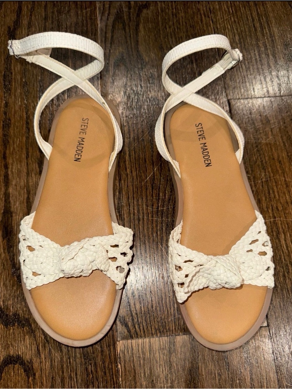Girls Steve Madden White Braided Knot Ankle-Strap Sandals Sizs 1